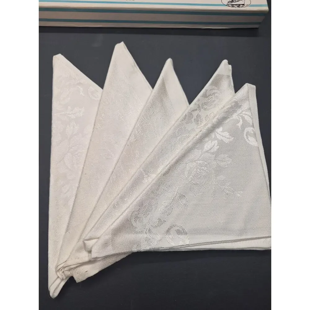 Vintage Steamship Brand Damask 1 Tablecloth and 6 Napkins